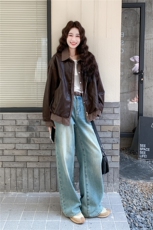 2025年秋季皮衣短款衬衫领RF2C290-6875#-P175-K265，女装皮衣，蝶眷