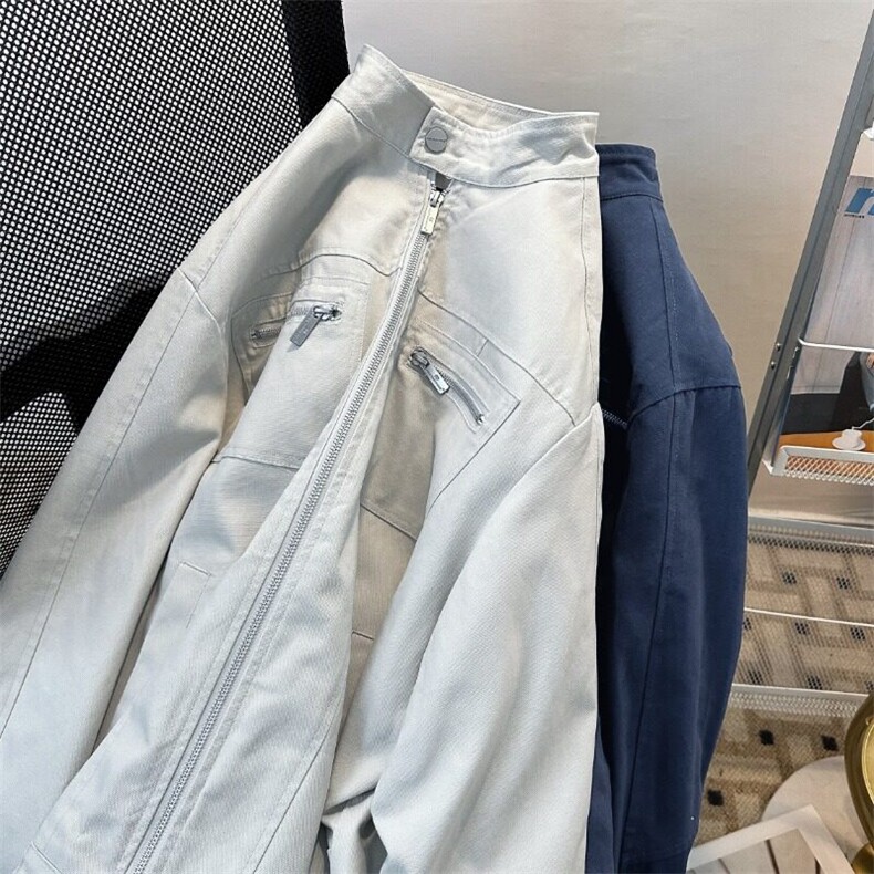 美式古着vintage水洗帆布牛仔外套男女款多口袋立领工装情侣夹克,男装夹克,星座601-1