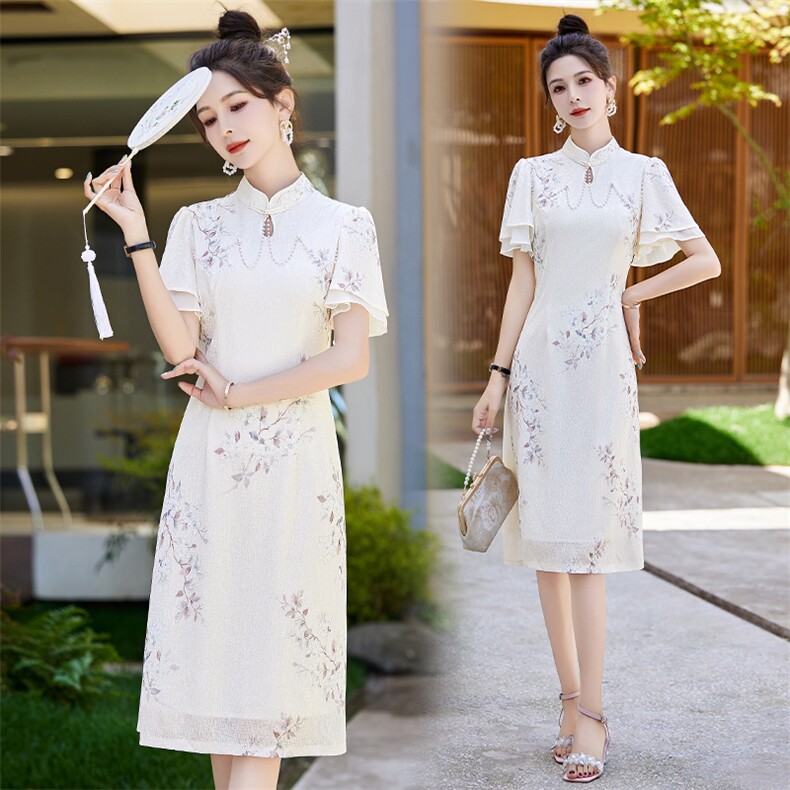 2024年夏季新中式盘扣旗袍重工链子气质连衣裙，女装连衣裙，艾仟回(原伊仟回)