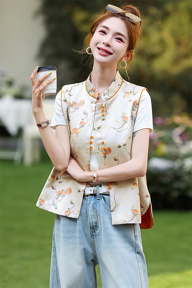 马甲女春夏款提花气质简约百搭女上衣,女装马甲,芙芮