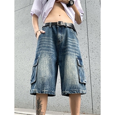 B221美式ins高街小众夏季重工艺工装牛仔短裤LK24177-P60控78，男装牛仔裤，电商B221