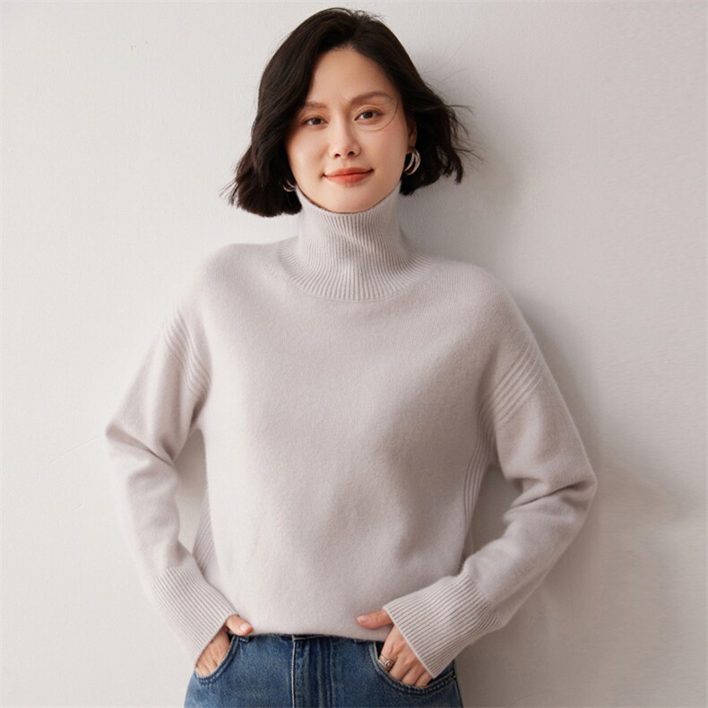 秋冬新款洋气时尚百搭显瘦女款高领35%山羊绒衫图片