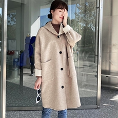 2025年秋季休闲连帽时尚百搭通勤简约双面呢羊毛大衣，女装双面呢大衣，琳尚羊绒