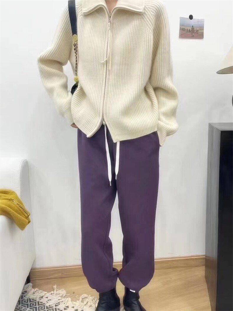 2024秋冬新款韩版宽松显瘦拉链翻领开衫,女装羊毛衫,珍珑羊绒