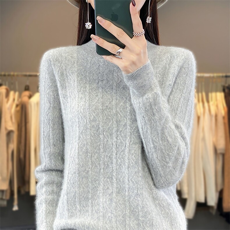 2332  半高领羊毛衫女宽松百搭纯色加厚毛衣女针织打底衫图片