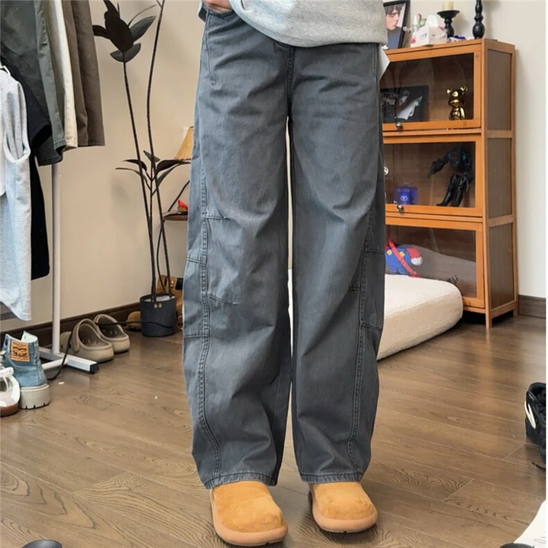 网图慎用抖音品质复古阔腿多口袋工装裤直筒宽松310A-D112-P30,男装工装外套,四季星座310A