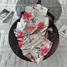 时尚气质减龄新中式风套装女夏新款立领印花无袖上衣短裤两件套，女装套装/套裙，2C310
