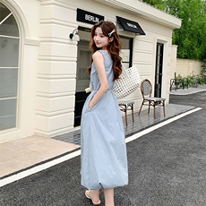 时尚元气时髦褶皱设计背心裙女夏季2025气质温婉风减龄宽松长裙潮，女装连衣裙，浙宝276（原081）