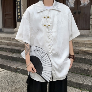新中式冰丝龙纹提花短袖衬衫男夏季薄款设计感高级五分袖衬衣外套图片