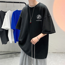 港风短袖纯棉夏季休闲宽松新款T恤地球印花情侣T6017P25控38，男装T恤，电商A268A