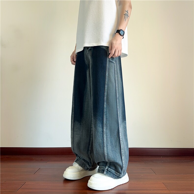 抖音品质渐变水洗潮流宽松休闲阔腿牛仔裤B315-K25456-特p45控88,男装牛仔裤,电商B315