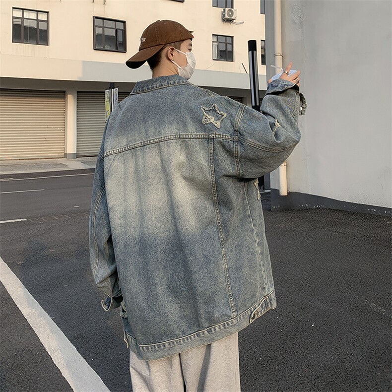 刮烂破洞牛仔夹克宽松ins情侣上衣秋季新款炸街外套JK02076-P60,男装牛仔裤,星座308B-1