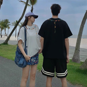 万针全刺绣工艺抖音得物高品质260克重磅纯棉双纱美式高街短袖T恤