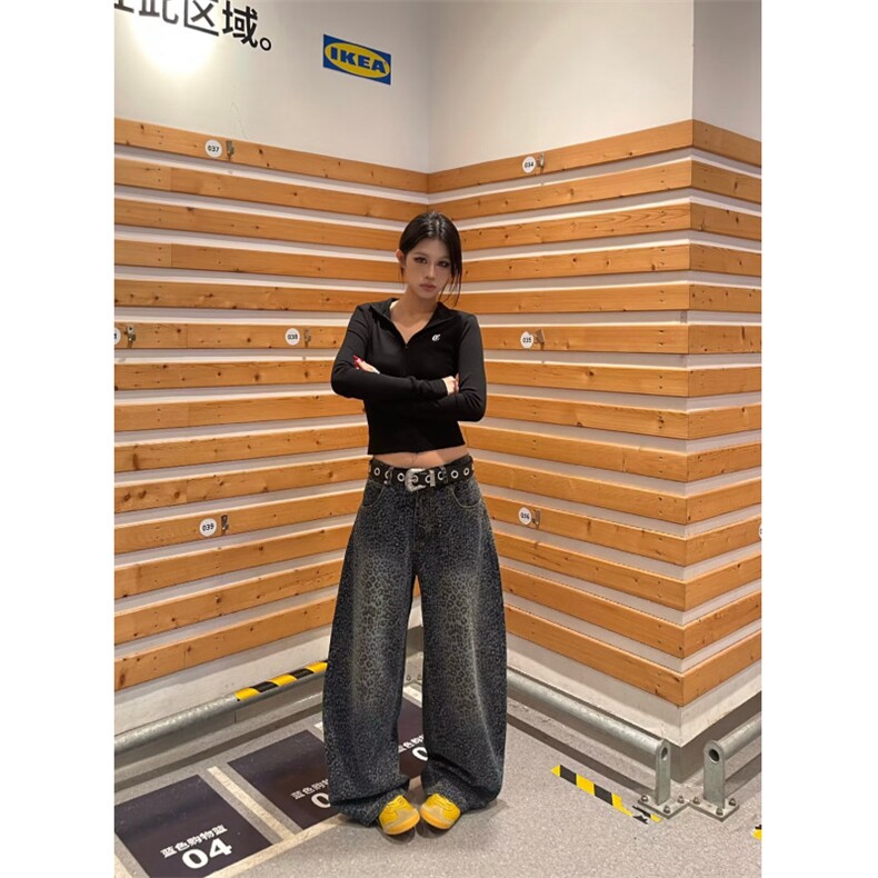 美式复古街头设计感弯刀牛仔裤男潮牌宽松直筒阔腿裤子LN300-P52,男装牛仔裤,星座1008