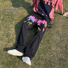 春秋发泡印花时尚休闲百搭裤子个性设计长裤，男装休闲裤，星座1013