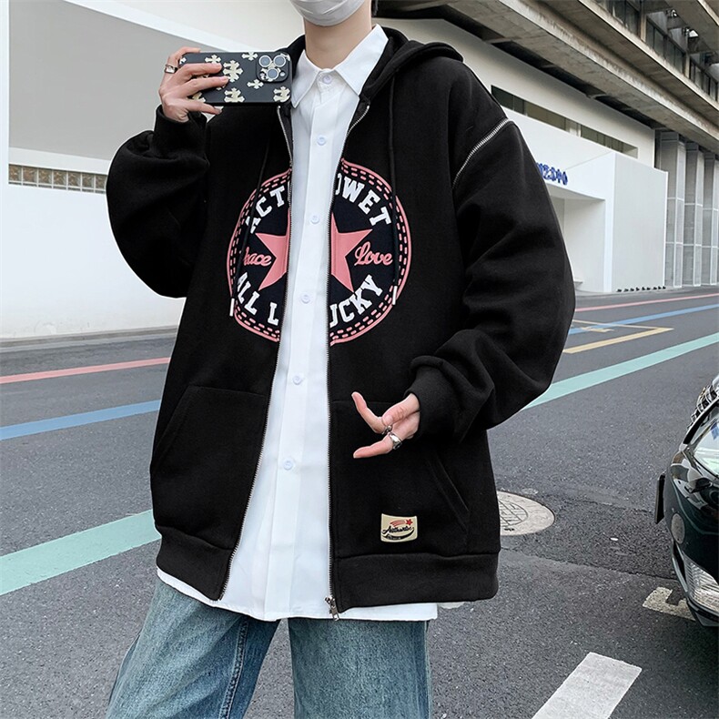 可拆卸卫衣男韩版潮流字母印花高街2023春秋新款ins外套WB020-P45,男装卫衣,星座412-2