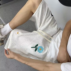 小花刺绣休闲短裤男夏季潮牌设计感宽松薄款速干篮球运动五分裤子，男装牛仔裤，星座601-1