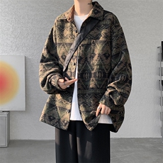 8XL-M复古大码民族风衬衫男款秋冬季加厚粗呢藏式外套CS29001P68，男装衬衫，电商B312