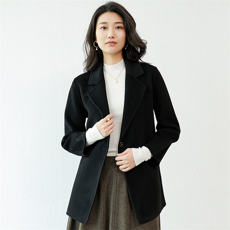羊毛系带2024秋冬款大衣女装小个子短款毛呢外套,女装毛呢外套,高哲羊绒