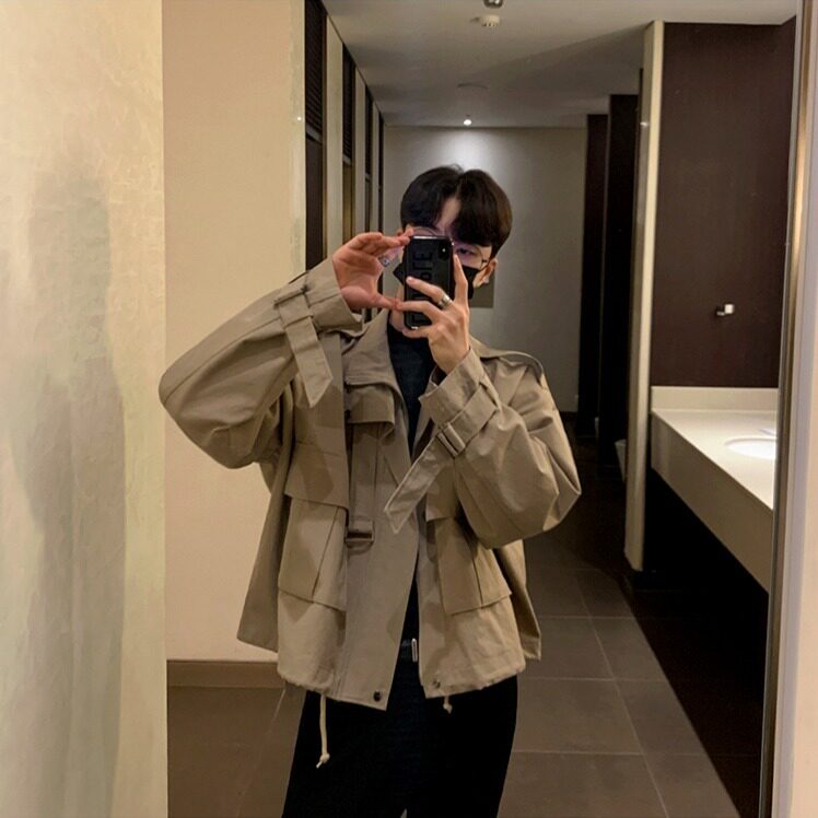 春秋款韩男装双口袋纯色简约翻领短款宽松夹克外套男HHF02P62,男装夹克,星座1013-5