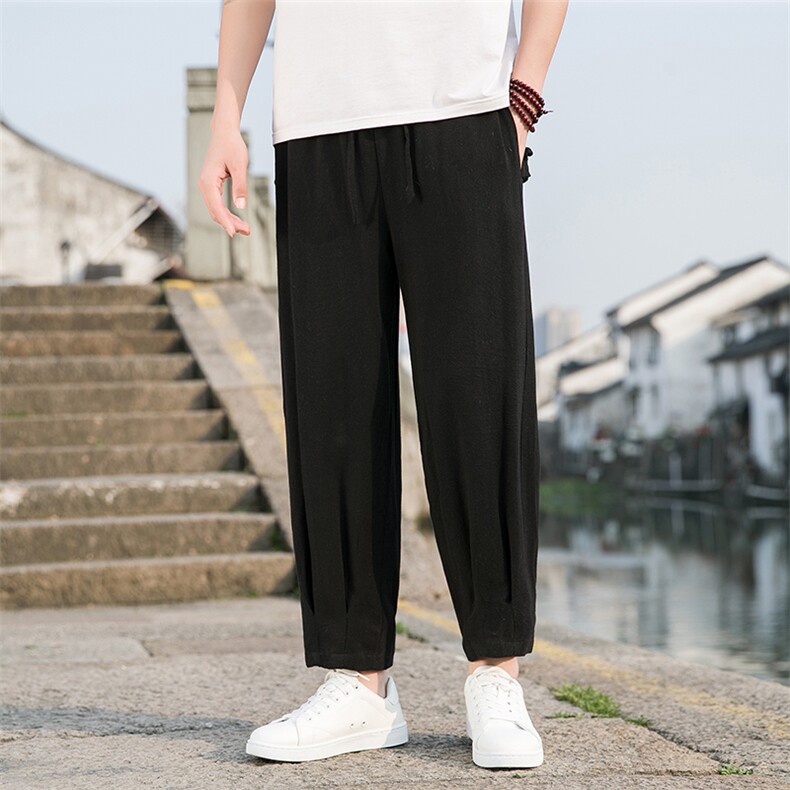 2023春夏风盘扣休闲裤男宽松抽绳九分裤长裤A203-6601P75,男装休闲裤,星座815（原A203）