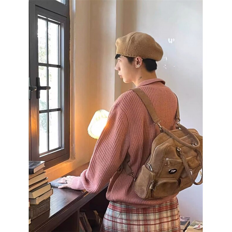 现货MY57-P80粉色宽松百搭口袋polo领长袖毛衣针织衫男女,男装针织衫/毛衣,星座1501-3
