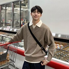 秋冬季韩系加厚假两件polo领针织衫宽松保暖休闲男女毛衣MY3207，男装针织衫/毛衣，星座516A