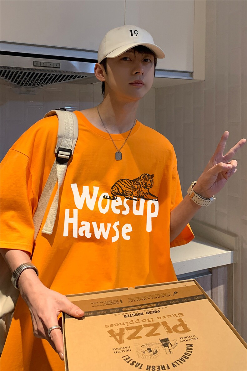 抖音品质美式潮牌印花宽松短袖t恤男女半袖上衣T103P25控38,男装T恤,星座1011-1