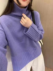 高领羊毛衫女宽松加厚慵懒风打底针织廓形毛衣，女装羊毛衫，思途羊绒