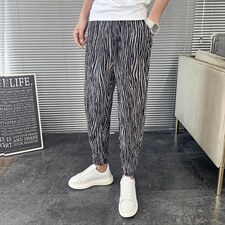 丝绒褶皱面料2025秋冬新款斑马纹休闲裤男韩版潮流小脚哈伦裤修身，男装休闲裤，电商A327