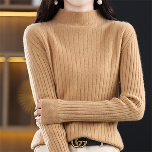 秋季新款舒适时尚百搭坑条半高领针织衫 修身显瘦长袖毛衣女图片
