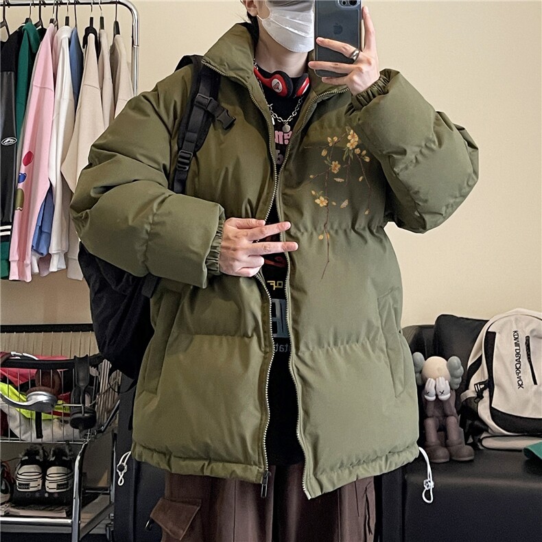 冬季新款港风潮流印花宽松加厚立领棉服外套MY23409特批70控118图片