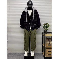 秋冬款男牛仔夹克衫连帽工装大口袋字母印花外套JK027P70，男装夹克，星座1013-1