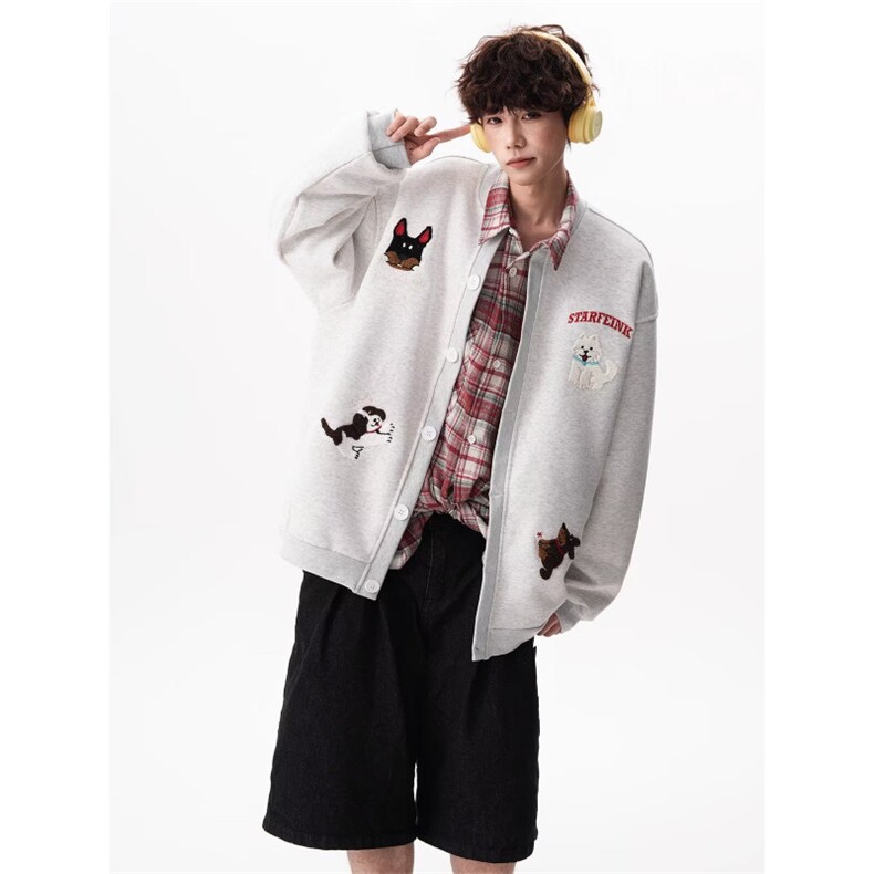 美式趣味毛巾绣慵懒卫衣开衫男女秋冬情侣棒球服潮SX1010P51,女装职业装,星座1112-1