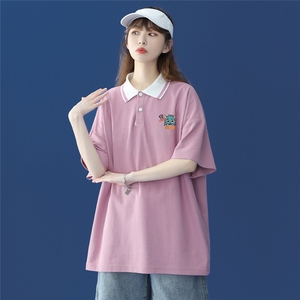 中性港风夏季新款撞色POLO衫透气短袖T恤女 PL6105 P35控48图片