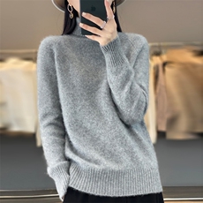 高领加厚100%纯羊毛衫女秋冬宽松插肩纯色毛衣内搭羊绒针织打底衫，女装羊毛衫，忠诺羊绒