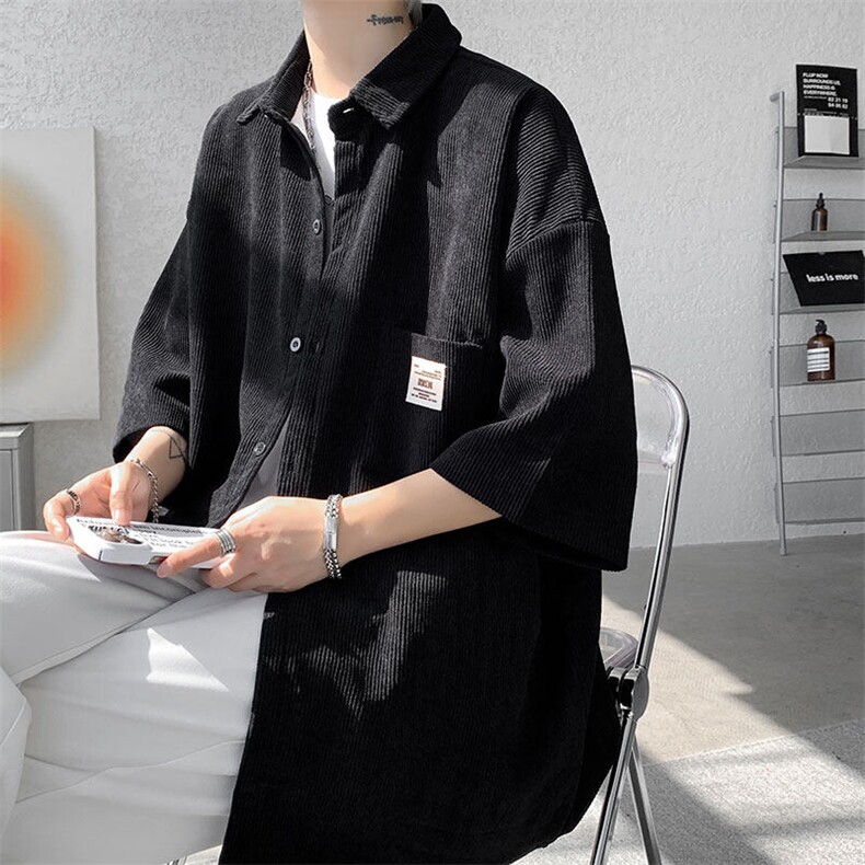 短袖衬衫男士夏季新款港风宽松大码灯芯绒衬衣CS005-P35图片