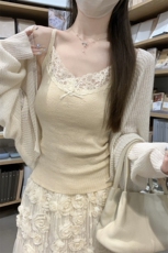 早秋韩版纯欲蕾丝边爱心提花6羊毛针织吊带内搭背心上衣，女装背心吊带，梦白服饰厂