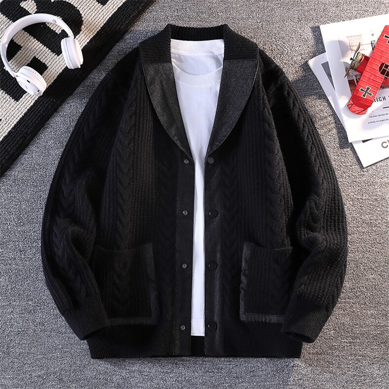 【抖音得物】2025秋季时尚毛衣针织开衫V领男士宽松长袖,男装针织衫/毛衣,电商A113