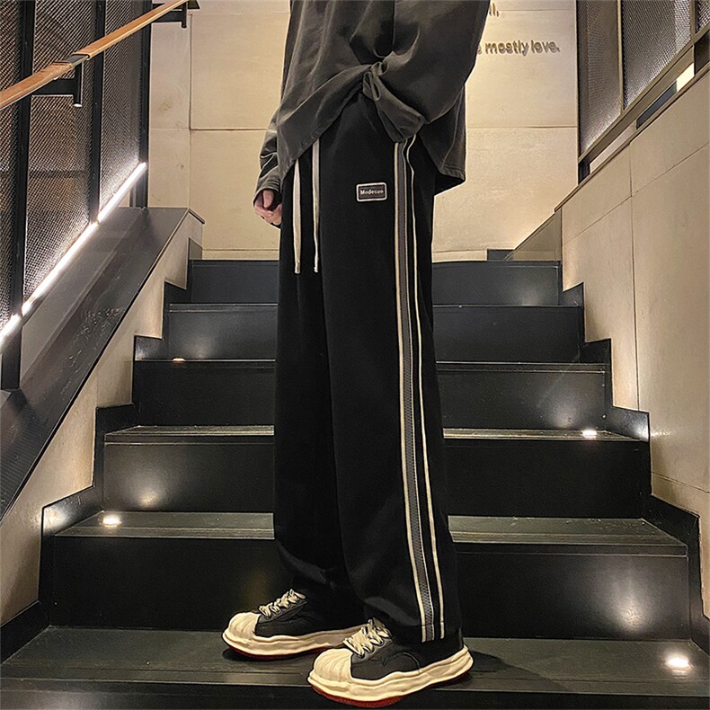 2024春新款 港风 撞色织带拼接宽松阔腿休闲裤 K305-P40控75图片