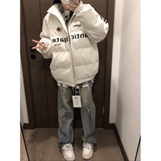 美式复古机车pu皮条纹拼接撞色棉服女冬季新款立领保暖面包服外套，男装夹克，星座506A
