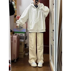 纯色外套女2025新款春秋冬韩系宽松慵懒休闲开衫上衣连帽加绒卫衣，女装短外套，星座506A
