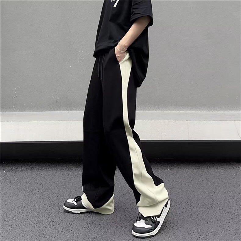 休闲裤男韩版潮流撞色帅气2023夏季新款isn宽松直筒裤K3801-P36图片
