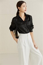 （现货）褶皱缎面V领简约衬衣，其它，M&VC