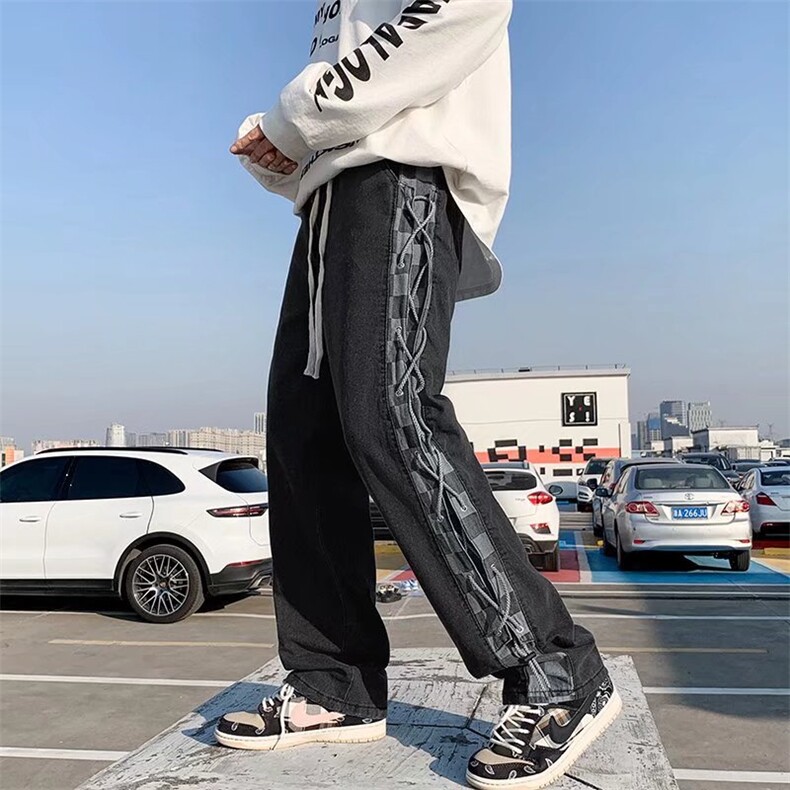 hiphop炸街裤子高街ins潮美式牛仔裤系绳男A91P48,男装牛仔裤,星座1116-2