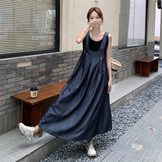 小众设计感牛仔背带裙套装女2025夏季新款黑色无袖背心长裙两件套，女装套装/套裙，2C332