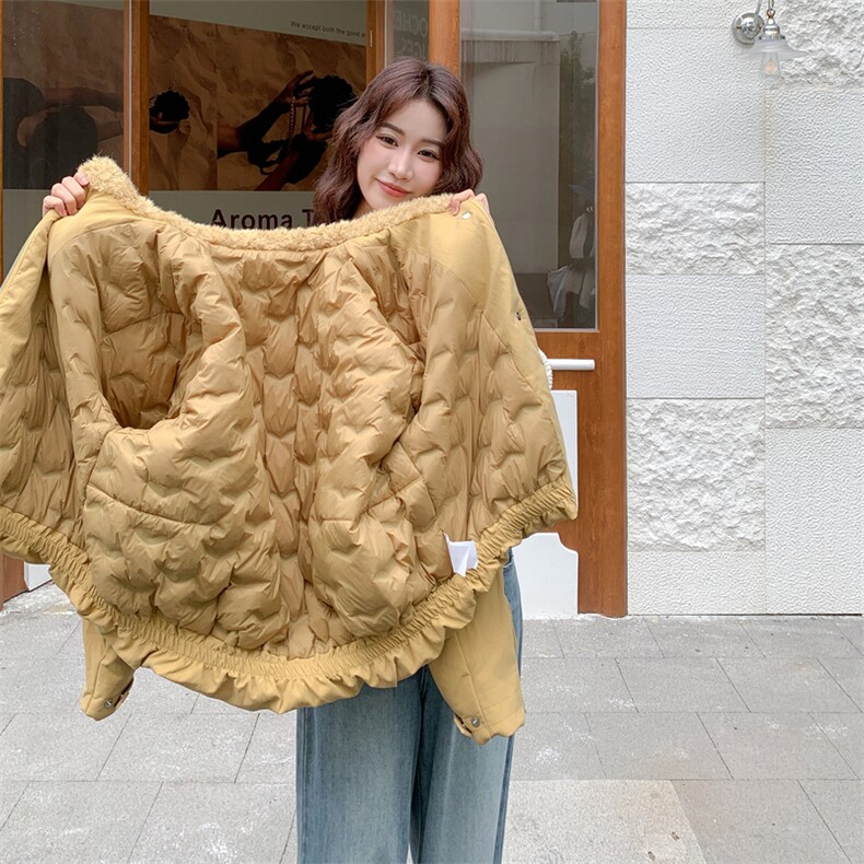 冬装羊圈毛大翻领拼PU皮内胆羽绒90绒短外套2C050-1301-P285-K398,女装羽绒服,2C050