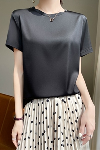 夏季醋酸短袖T恤女夏圆领简约半袖白色冰丝打底缎面内搭上衣图片