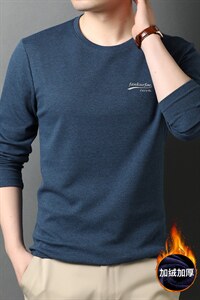 21冬季新款加绒上衣宽松圆领纯色圆领休闲保暖T恤男士GR5962-P65，男装T恤，电商B212（原钱塘6029）
