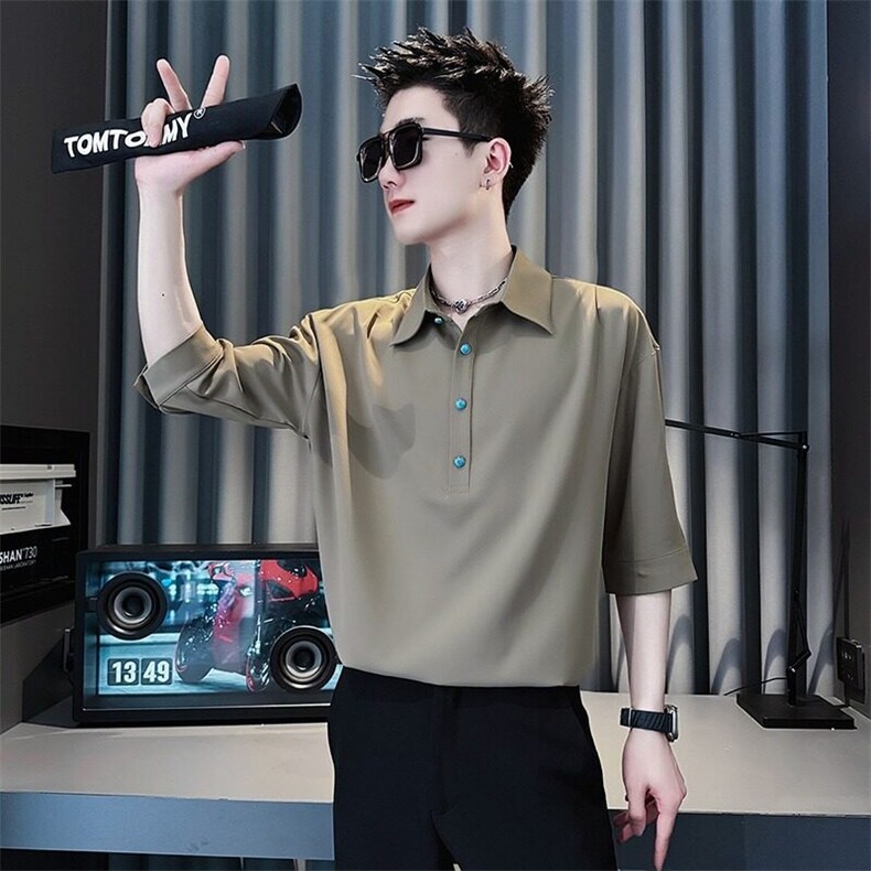 衬衫POLO衫男夏季网红潮牌男装2025新款夏装痞翻领T恤CY1188-P32,男装T恤,星座412-3